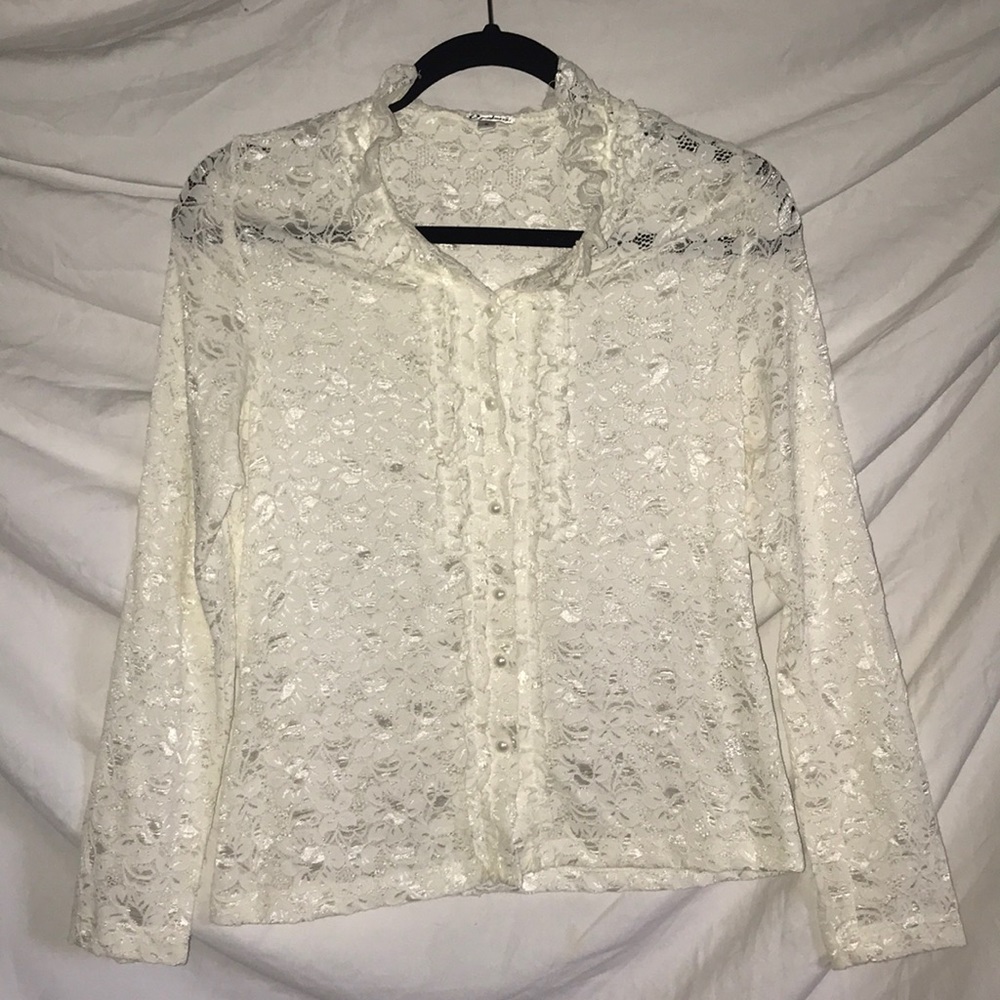 White Lace Button-down Top